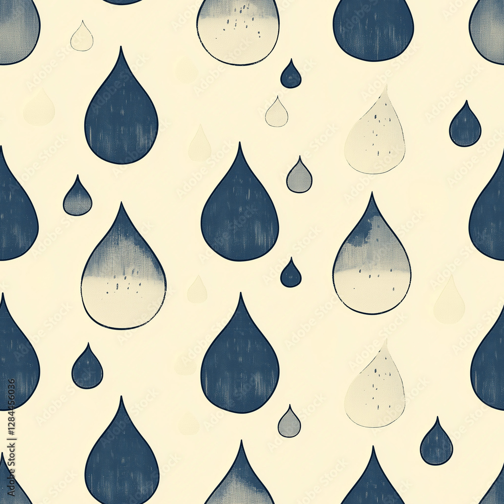 Poster unique teardrop pattern design featuring various sizes and shades of blue on a light background