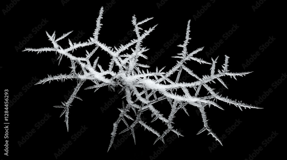 Aufkleber macro view of intricate snowflake on black background
