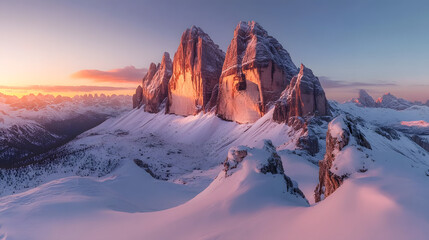 Majestic Tre Cime di Lavaredo in Winter, Dolomites, Italy