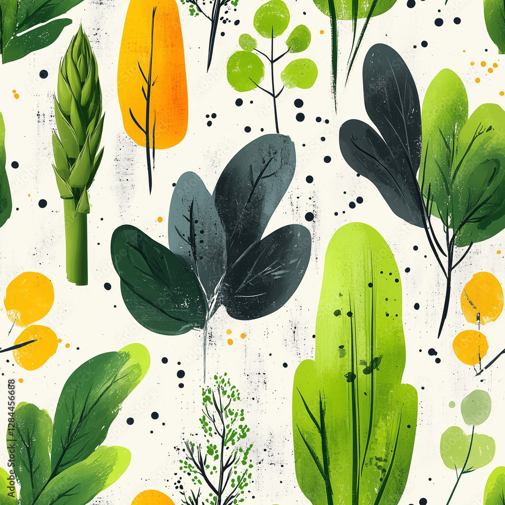 Aufkleber vibrant pattern featuring diverse greenery and colorful botanical elements on a light background