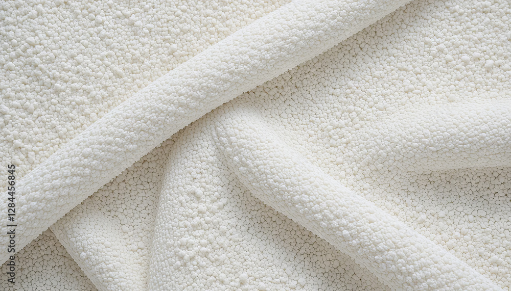 Poster a close-up view of soft white fabric showcases its textured surface in overlapping folds, highlighti