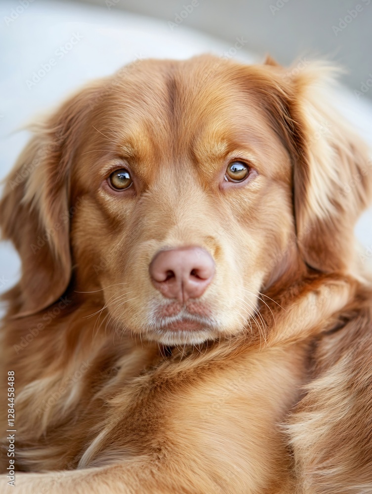 Poster close up portrait of a beautiful golden retriever dog looking curious and affectionate : generative 