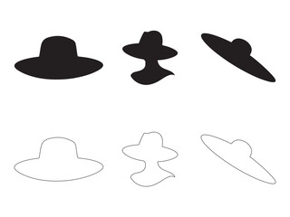 Sun Hat Icon Square Button Set. Pamela Hat vector icon. Hat Silhouettes. Pamela Hat icon simple vector symbol.