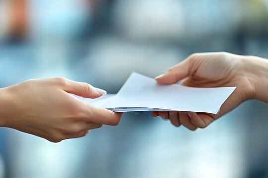 Two Hands are Exchanging a Piece of Paper or Document