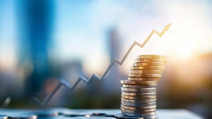 Growth in finance represented by stacks of coins with an upward trendline highlighting economic success : Generative AI