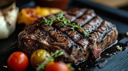 A succulent grilled steak fillet  perfectly cooked, juicy, and tempting ready to savor