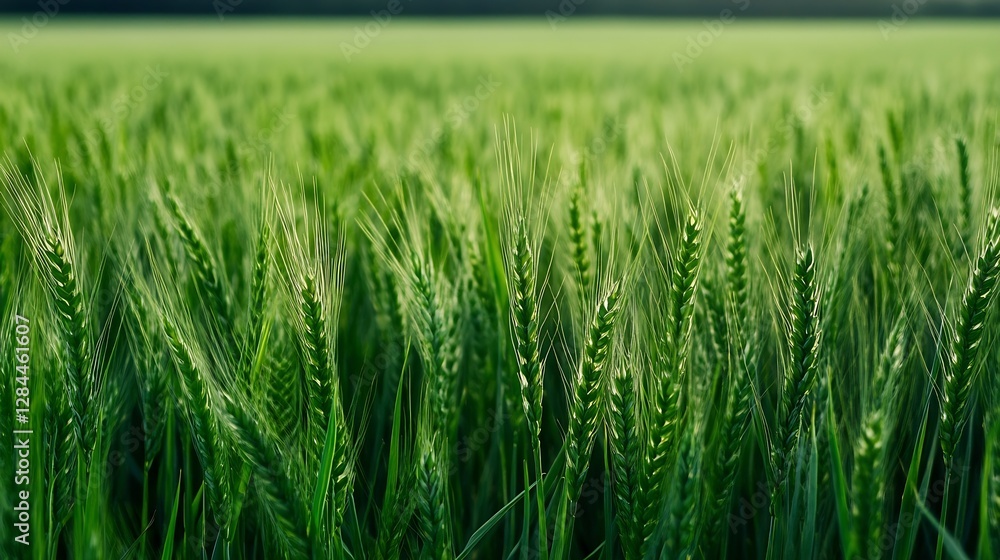 Poster lush green wheat field with tall stalks swaying in the gentle breeze under a clear blue sky : genera