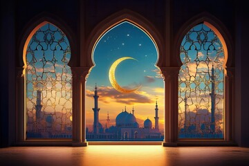 mystical islamic architecture dreamy arabian nights with ornate arched windows and golden mosque domes