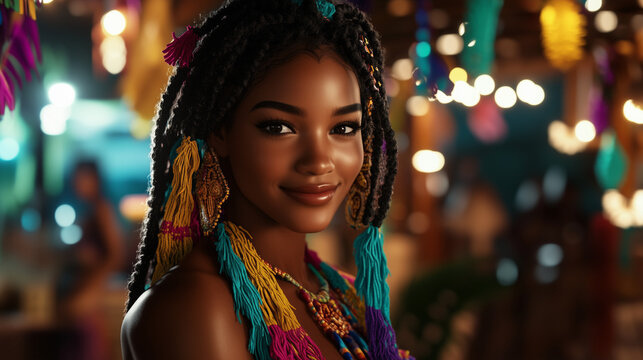 Vibrant Zouk Dancer in Traditional Caribbean Attire