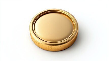 Elegant Golden Round Button Design Element Premium 3D Render Luxury Gold Circle Badge Mockup Isolated White Background Simple Minimalist Graphic      