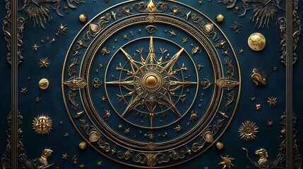 Obraz premium Celestial Compass: A Detailed 3D Render of a Mystical Ornate Design AI Generated