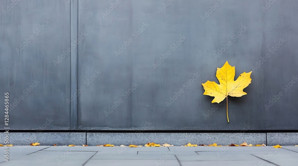 Poster vivid yellow maple leaf against dark gray background in urban setting : generative ai