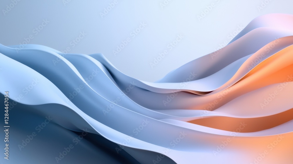 Poster soft waves of smooth shapes transition from light blue to muted orange, creating a serene and calmin