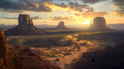 Monument Valley Panorama from Hunts Mesa at Sunset