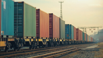 Fototapeta premium Global business of Container Cargo freight train for Business logistics concept, Air cargo trucking, Rail transportation and maritime shipping, Online goods orders worldwide. Container truck in ship