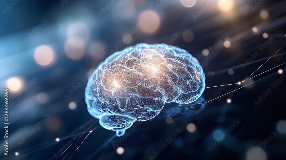 Poster beautiful digital representation of a human brain illuminated with vibrant connections and lights : 