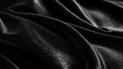 Fototapeta premium Close-up of luxurious black satin fabric, showcasing elegant folds and a subtle sheen.