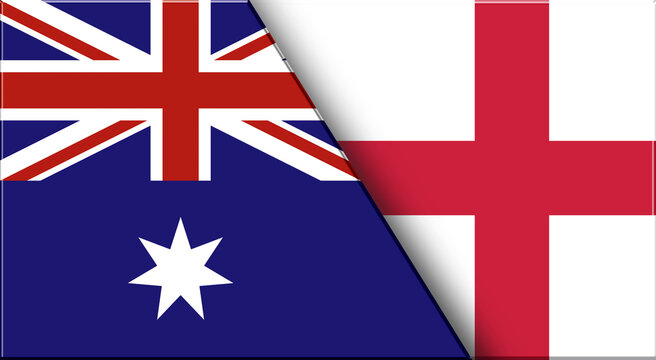 Flags of Australia and England. Australian and English National flags on Fabric