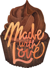 Made with love. A traditional watercolor cupcake with a whipped cream and a hand-lettered inscription