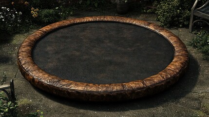 Fototapeta premium Round leather trampoline in a garden setting
