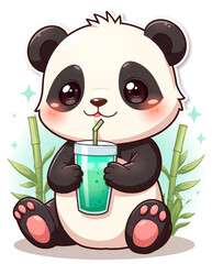 Sticker de un oso panda bebiendo jugo.