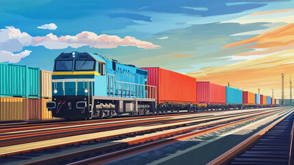 Fototapeta premium Global business of Container Cargo freight train for Business logistics concept, Air cargo trucking, Rail transportation and maritime shipping, Online goods orders worldwide. Container truck in ship