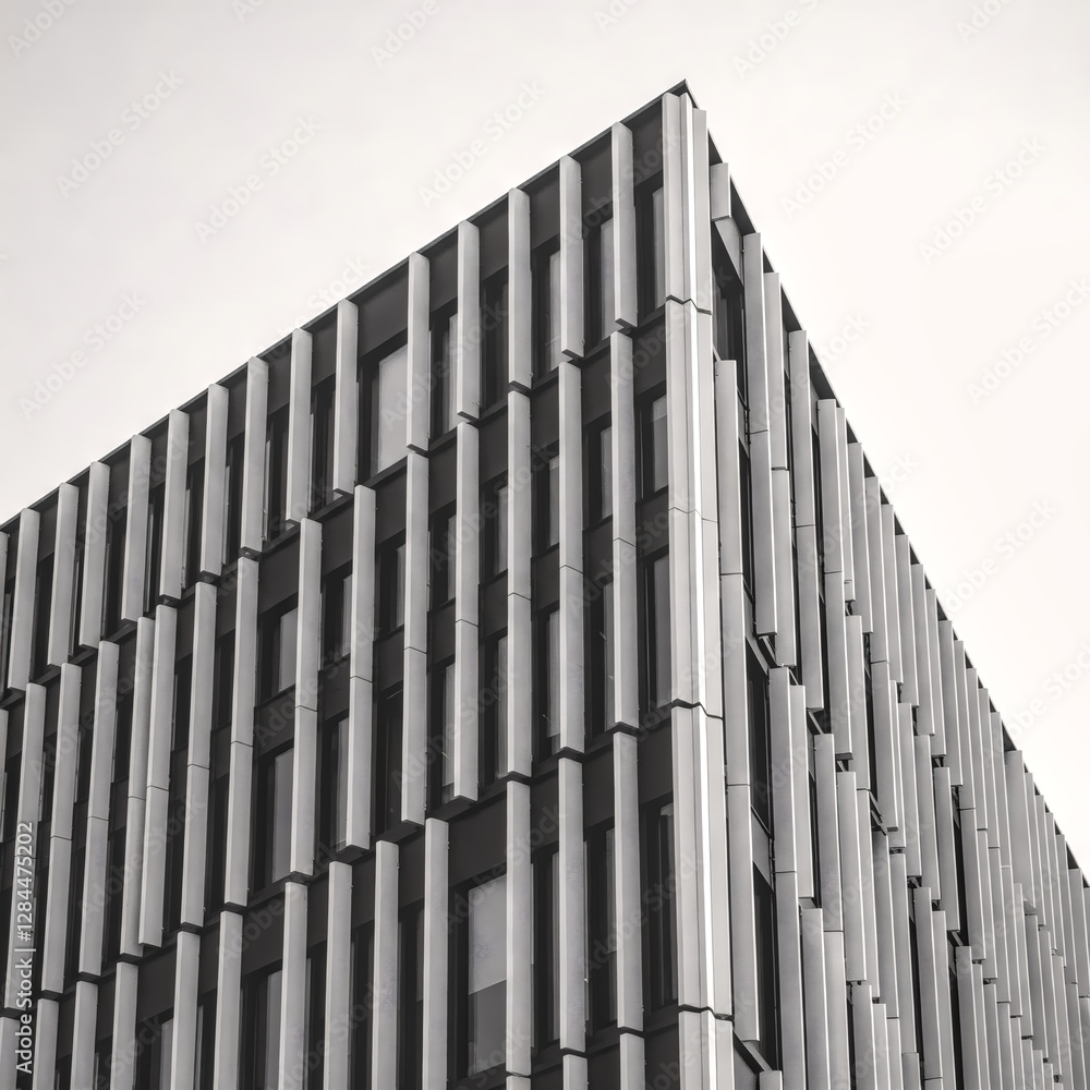 Poster modern architecture in monochrome: a striking monochrome shot of a contemporary building's sharp cor