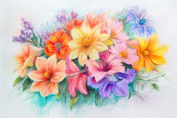 Pastel Colored Flower Bouquet Painting Featuring Flowers and Blossoms and other flowers, and other