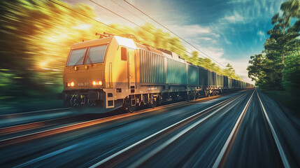 Naklejka premium Global business of Container Cargo freight train for Business logistics concept, Air cargo trucking, Rail transportation and maritime shipping, Online goods orders worldwide. Container truck in ship 