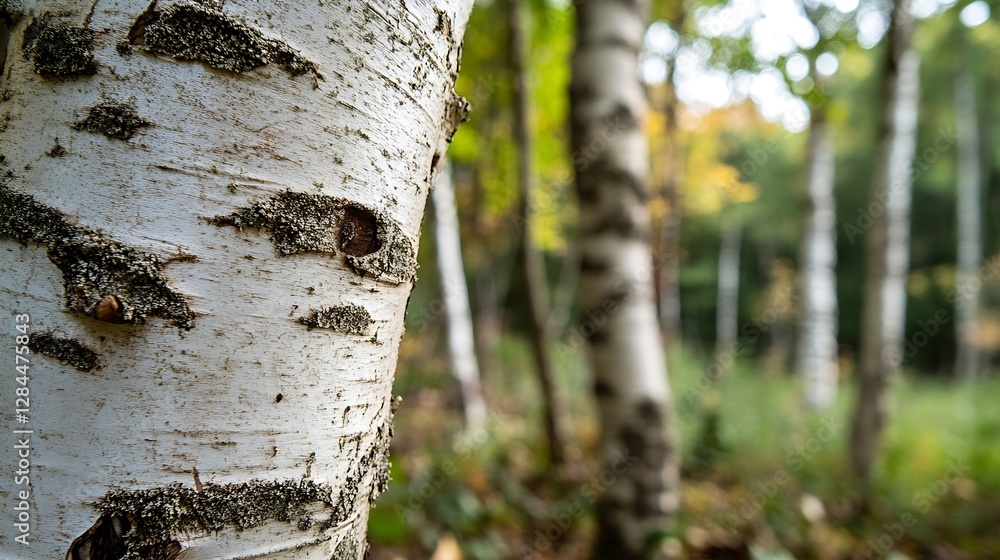 Aufkleber closeup shot of birch tree bark showcasing its unique texture in a beautiful peaceful forest setting