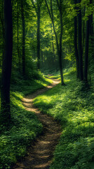 Obraz premium Pathway Through the Enchanted Forest: A Journey of Tranquility and Fast Navigation