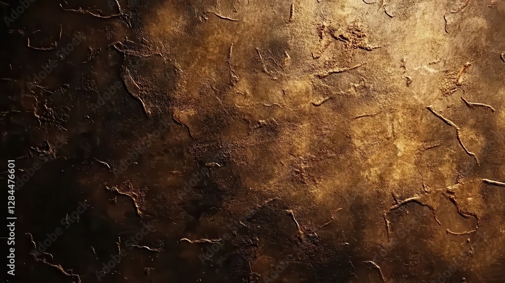 Poster textured abstract brown and gold rustic wall surface with cracks and depth