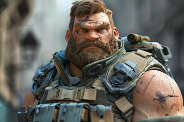 Fototapeta premium A rugged warrior character with battle scars, showcasing strength and resilience.