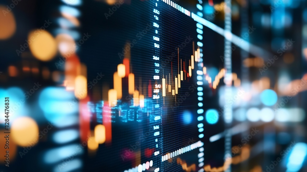 Poster Dynamic financial graph with colorful data visualization showcasing market trends and analytics : Generative AI