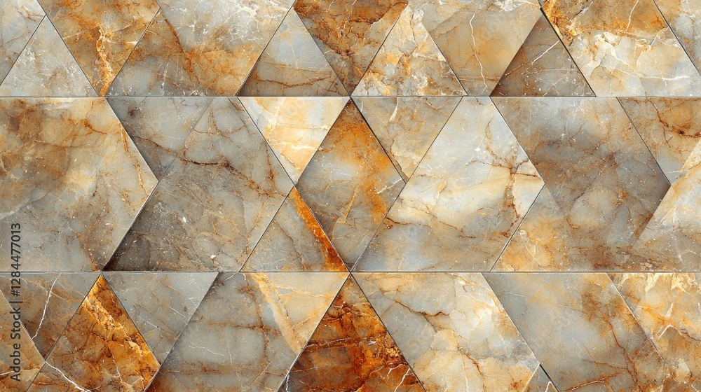 Poster geometric tiles showcase a stunning array of warm beige and gold tones, creating a luxurious pattern