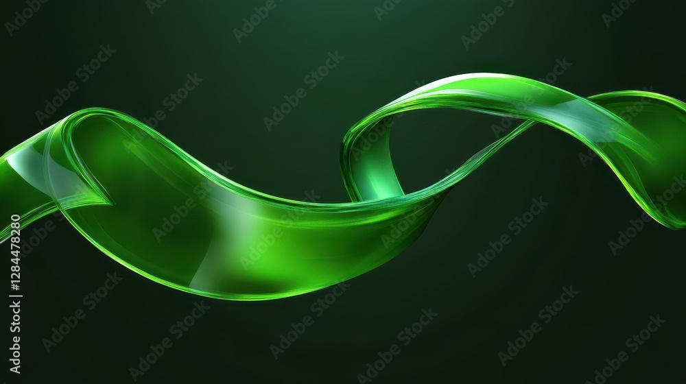 Poster dynamic green wave on dark background: smooth flowing abstract design