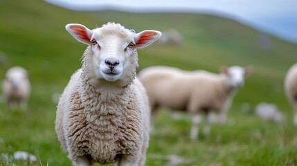 Obraz premium Closeup portrait of a sheep in a lush green field epitomizing serene rural life and nature : Generative AI