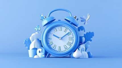 Serene Blue Alarm Clock 3D Render: A Pastel-Colored Timepiece Illustration AI Generated