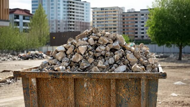 Construction waste dumpster at a building site