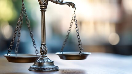 Elegant antique bronze balance scale symbolizing justice and fairness with a softly blurred background : Generative AI