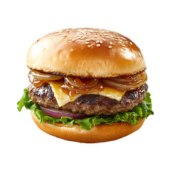 Brie and Caramelized Onion Burger Isolated on Transparent Background