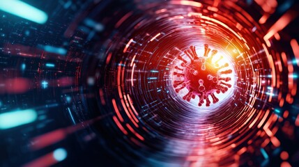 Fototapeta premium Abstract Visualization of Coronavirus with Dynamic Light Effects in a Digital Environment