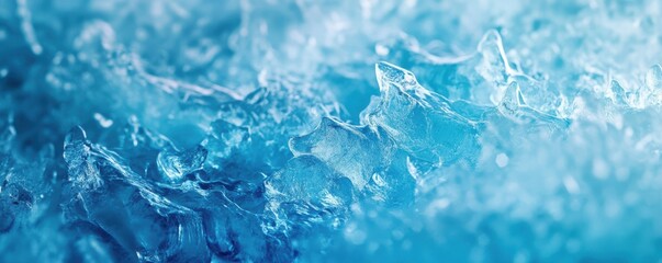 Close-up of blue ice crystal texture with abstract frozen patterns