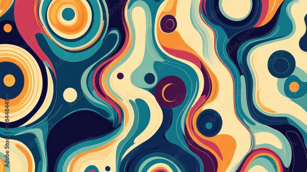Poster colorful abstract geometric pattern with curved lines and circles