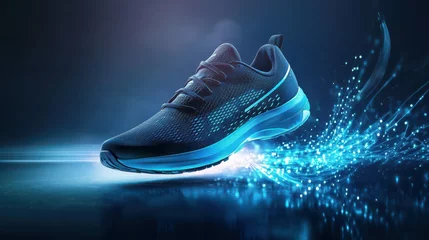  High-tech blue athletic running shoe with futuristic energy glow © Павел Озарчук