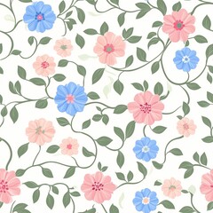 Floral seamless pattern design with intricate blossoms and leafy vines, creating an elegant and vintage background.
