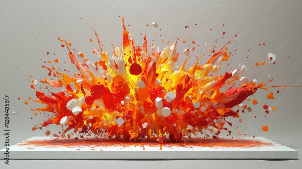 Poster vivid abstract color explosion with dynamic orange and red paint splash