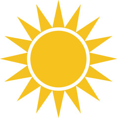 Bright yellow sun with sharp rays in flat design vector art