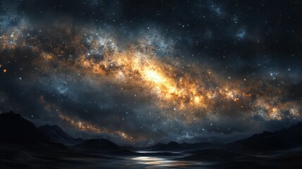 Fototapeta premium Spectacular view of a luminous galaxy with star-filled night sky over mountains