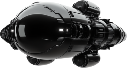 one single black spaceship isolated on transparent background 